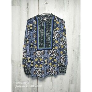 Ann Taylor LOFT Women Green Blue Yellow Long Sleeve Blouse Medium